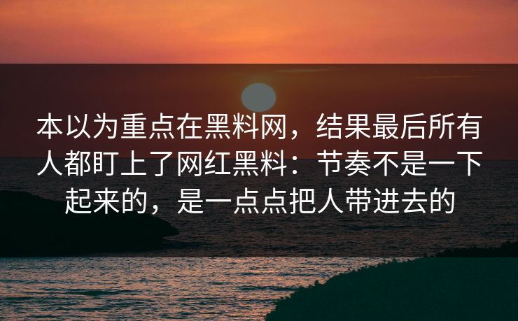 本以为重点在黑料网，结果最后所有人都盯上了网红黑料：节奏不是一下起来的，是一点点把人带进去的