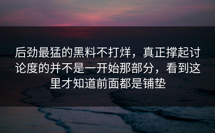 后劲最猛的黑料不打烊，真正撑起讨论度的并不是一开始那部分，看到这里才知道前面都是铺垫