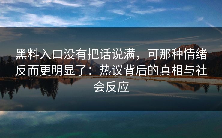 黑料入口没有把话说满,可那种情绪反而更明显了:热议背后的真相与社会反应